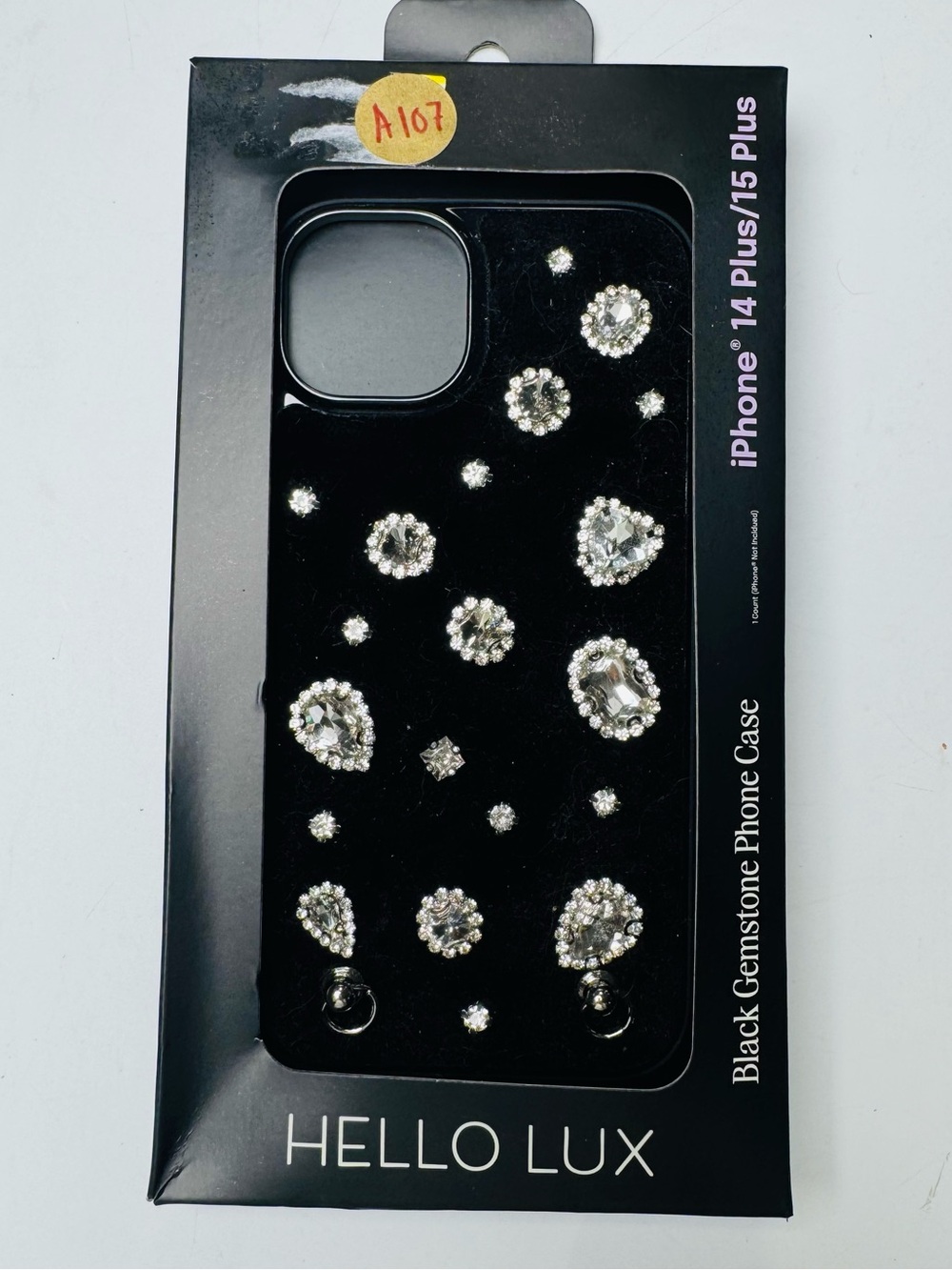 Hello Lux Black Gemstone Phone Case iPhone 14 Plus / 15 Plus Rhinestone Bling